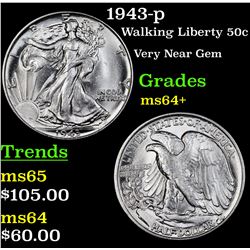 1943-p Walking Liberty Half Dollar 50c Grades Choice+ Unc