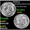Image 1 : 1943-p Walking Liberty Half Dollar 50c Grades Choice+ Unc