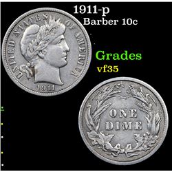 1911-p Barber Dime 10c Grades vf++