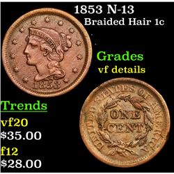 1853 N-13 Braided Hair Large Cent 1c Grades vf details