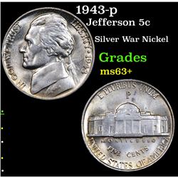 1943-p Jefferson Nickel 5c Grades Select+ Unc