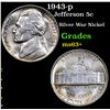Image 1 : 1943-p Jefferson Nickel 5c Grades Select+ Unc