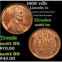 1909 vdb Lincoln Cent 1c Grades GEM Unc BN