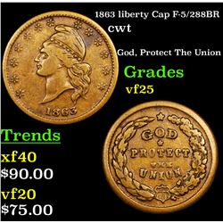 1863 liberty Cap F-5/288BR Civil War Token 1c Grades vf+
