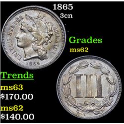 1865 Three Cent Copper Nickel 3cn Grades Select Unc