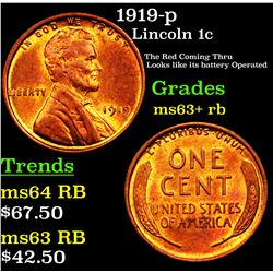 1919-p Lincoln Cent 1c Grades Select+ Unc RB