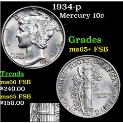 1934-p Mercury Dime 10c Grades GEM+ FSB