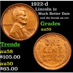 1922-d Lincoln Cent 1c Grades Choice AU