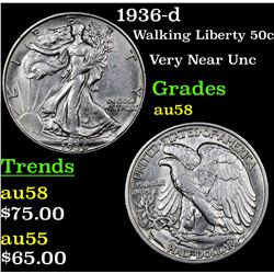 1936-d Walking Liberty Half Dollar 50c Grades Choice AU/BU Slider