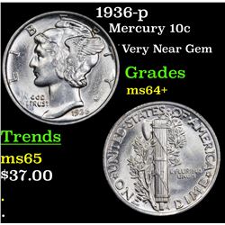 1936-p Mercury Dime 10c Grades Choice+ Unc