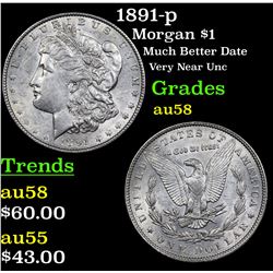 1891-p Morgan Dollar $1 Grades Choice AU/BU Slider