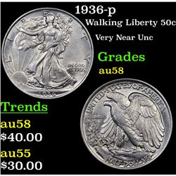 1936-p Walking Liberty Half Dollar 50c Grades Choice AU/BU Slider