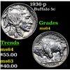 Image 1 : 1936-p Buffalo Nickel 5c Grades Choice Unc
