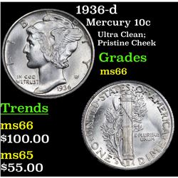1936-d Mercury Dime 10c Grades GEM+ Unc