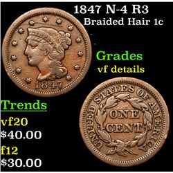 1847 N-4 R3 Braided Hair Large Cent 1c Grades vf details