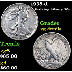 1938-d Walking Liberty Half Dollar 50c Grades vg details