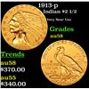 Image 1 : 1913-p Gold Indian Quarter Eagle $2 1/2 Grades Choice AU/BU Slider