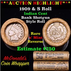 Indian cent 1c orig roll, 1909 end S other end
