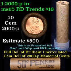 Uncirculated Shotgun Lincoln 1c roll, 2000-p 50 pcs Brandt Wrapper  Grades