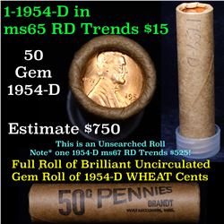 Uncirculated Shotgun Lincoln 1c roll, 1954-d 50 pcs Brandt Wrapper  Grades