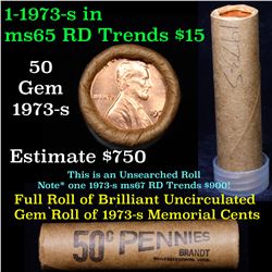 Uncirculated Shotgun Lincoln 1c roll, 1973-s 50 pcs Brandt Wrapper  Grades