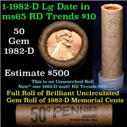 Uncirculated Shotgun Lincoln 1c roll, 1982-d Zinc Large date 50 pcs Brandt Wrapper Grades