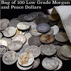 Bag of 100 Low Grade Morgan And Peace Dollars Grades