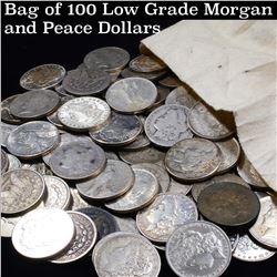 Bag of 100 Low Grade Morgan And Peace Dollars Grades