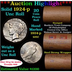 ***Auction Highlight*** 1924-p Solid Uncirculated Peace Dollar Shotgun Roll (fc)