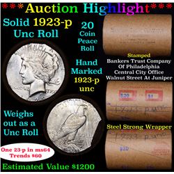 ***Auction Highlight*** 1923-p Solid Uncirculated Peace Dollar Shotgun Roll (fc)