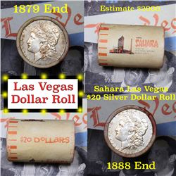 ***Auction Highlight*** Full Morgan/Peace Sahara Hotel silver $1 roll $20, 1888 & 1879 end (fc)