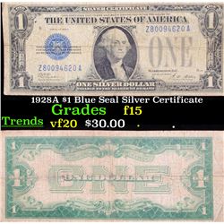1928A $1 Blue Seal Silver Certificate Grades f+