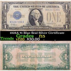1928A $1 Blue Seal Silver Certificate Funny back Grades f+
