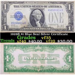 1928B $1 Blue Seal Silver Certificate Funny back Grades vf++