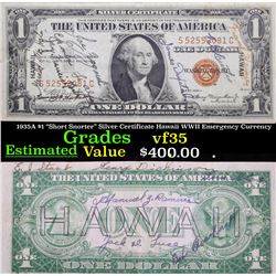 1935A $1 "Short Snorter" Silver Certificate Hawaii WWII Emergency Currency Grades vf++