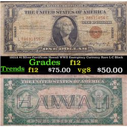 1935A $1 Silver Certificate Hawaii WWII Emergency Currency Rare L-C Block Grades f, fine