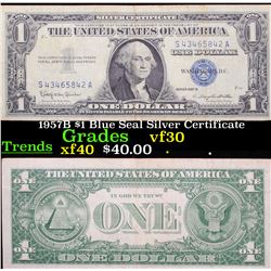 1957B $1 Blue Seal Silver Certificate Grades vf++