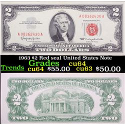 1963 $2 Red seal United States Note Grades Choice CU