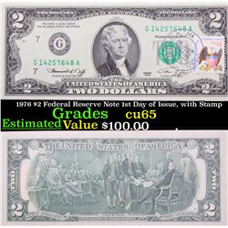 1976 $2 Federal Reserve Note 1st Day of Issue, with Stamp Grades Gem CU