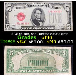 1928 $5 Red Seal United States Note Grades xf