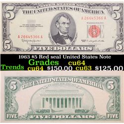1963 $5 Red seal United States Note Grades Choice CU