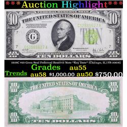 ***Auction Highlight*** 1928C $10 Gren Seal Federeal Reserve Note *Key Date* (Chicago, IL) FR-2003G 