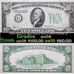1934a $10 Green Seal Federal Reserve Note Chicago, IL Grades Choice AU/BU Slider