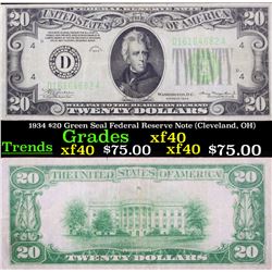 1934 $20 Green Seal Federal Reserve Note (Cleveland, OH) Grades xf