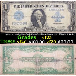 1923 $1 large size Blue Seal Silver Certificate, Signatures of Woods & White Grades vf+