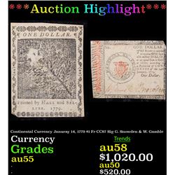 ***Auction Highlight*** Continental Currency Januray 14, 1779 $1 Fr-CC87 Sig G. Snowden & W. Gamble 