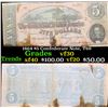 Image 1 : 1864 $5 Confederate Note, T69 Grades vf++