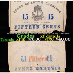 Bank of the State of South Carolina (Charleston, SC) 15¢ Feb. 1, 1863 G91e Grades xf details