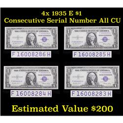 4 Consecutive Serial Number 1935E $1 Blue Seal Silver Certificate All CU