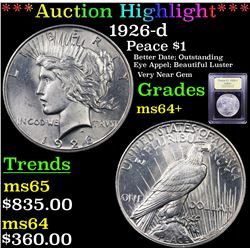 ***Auction Highlight*** 1926-d Peace Dollar $1 Graded Choice+ Unc By USCG (fc)